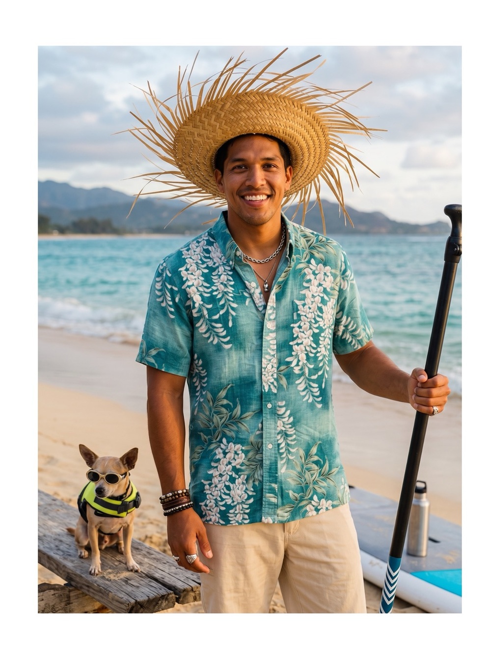 Kahala ✾ Aloha Hawaiian Floral Handmade Button Down Camp  Shirt ✾ Turquoise ✾ L